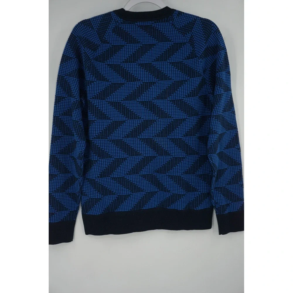 J. Lindeberg Sweater Men's Medium Blue Chevron Geometric Knit Crewneck‎ Pullover